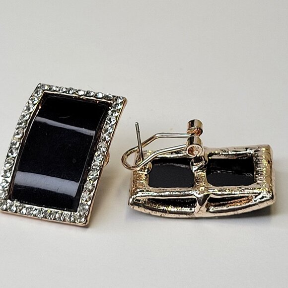 Black and Silver Crystal Rectangular Earrings - Picture 3 of 11